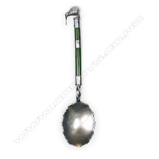 Frank  Hyams (Dunedin) silver and greenstone spoon 1903,